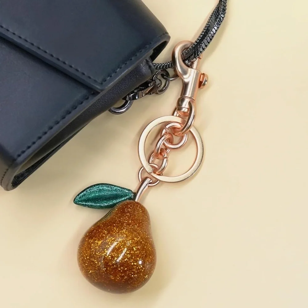 Gold Pear purse charm or keychain with clip